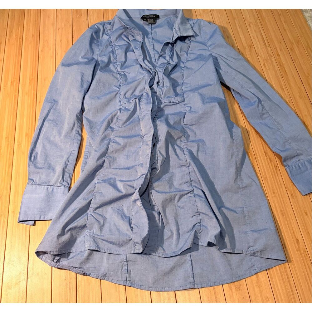 Etcetera Blue Chambray Ruffle Front Button-Up Shirt Dress Women’s Size 10
